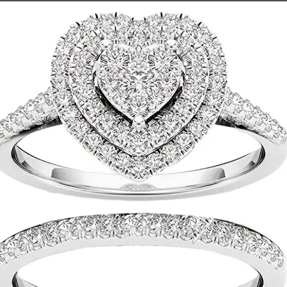 Zircon 2 pc heart shaped ring set size 6 - Picture 3 of 10